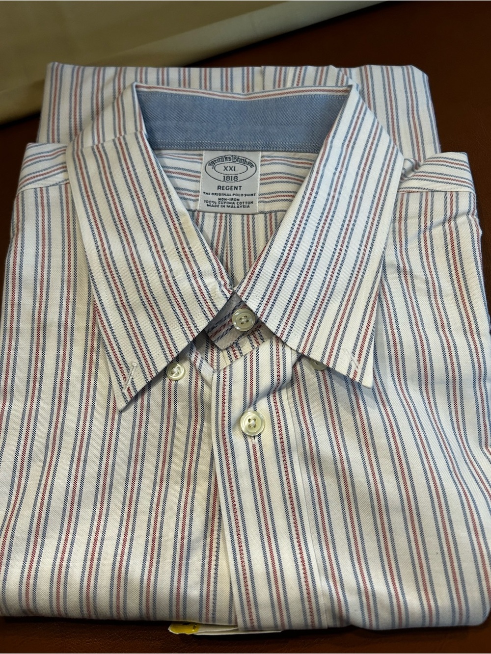 Brooks Brothers White Dress Shirt with Blue & Red Stripes